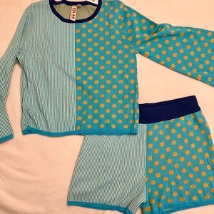 Anthropologie Blue and Yellow Lounge Set, Sz S